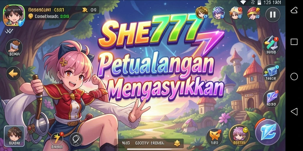 Tampilan gameplay SHE777 dengan karakter anime yang menawan.