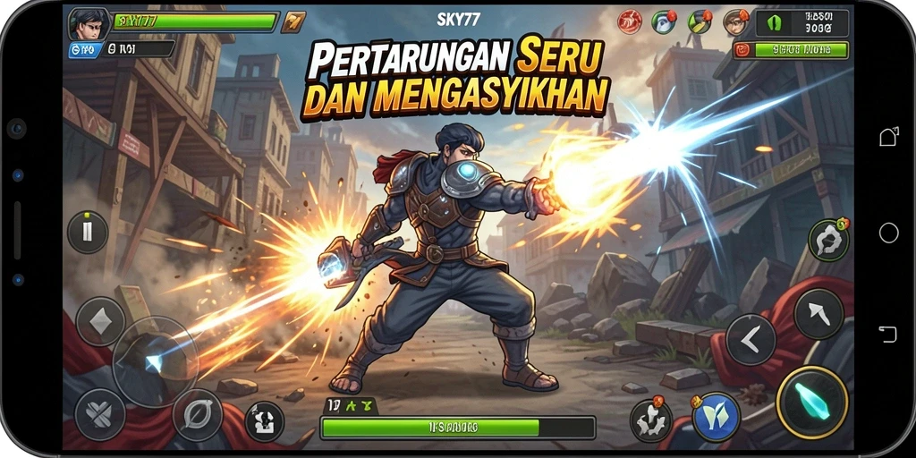 Tampilan gameplay SKY77 yang penuh aksi dalam pertarungan bertarung.