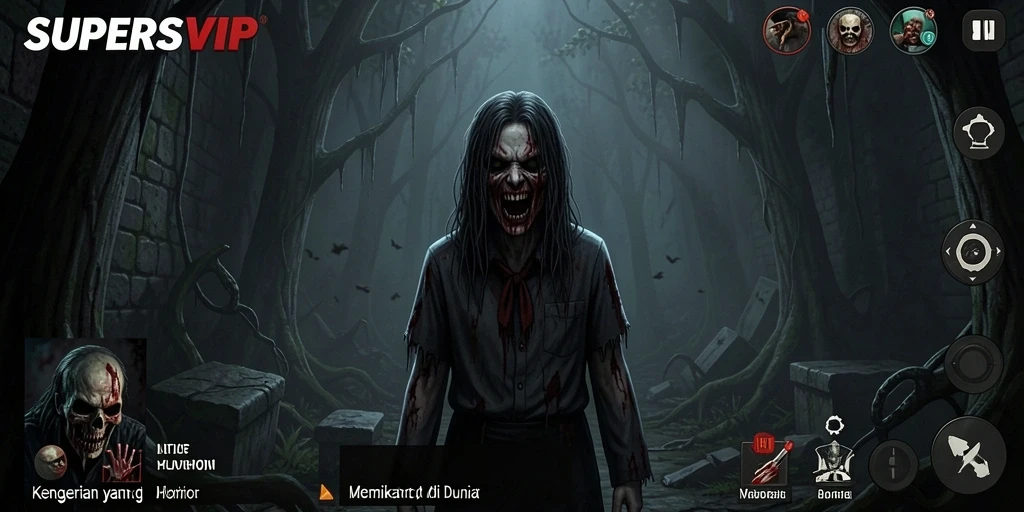 Tampilan gameplay menyeramkan SUPERSVIP yang menegangkan.